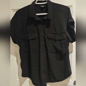 Eddie Bauer Black Lightweight Button-Front Blouse with Chest Pockets